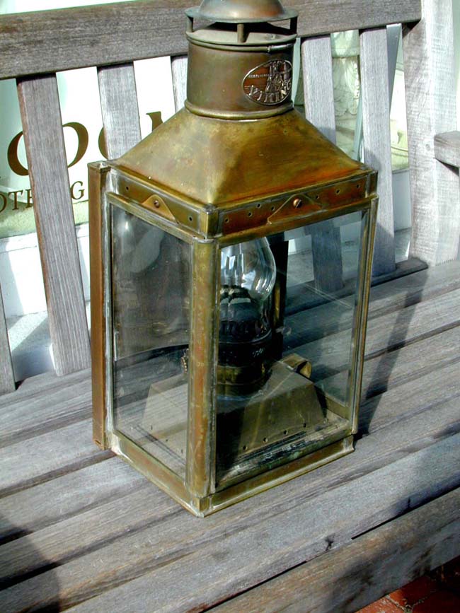 A Late 19th century ship's Cabin Lamp signed VIKING with original burner and having a beautiful dark patina. — image 3