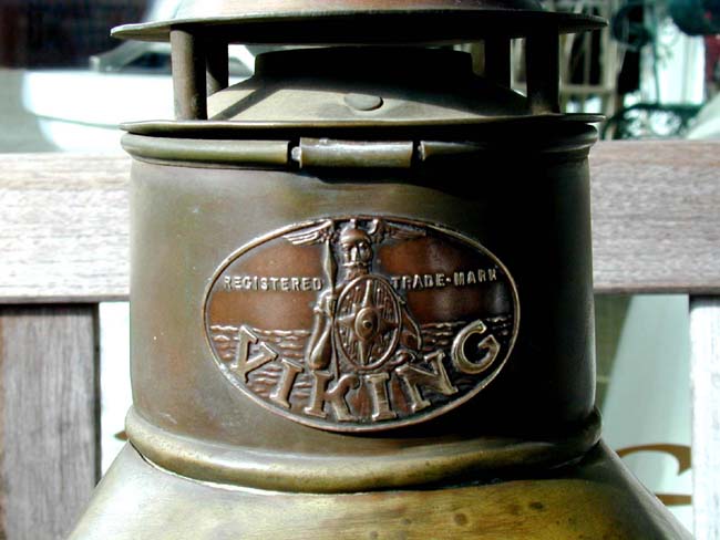 A Late 19th century ship's Cabin Lamp signed VIKING with original burner and having a beautiful dark patina. — image 2