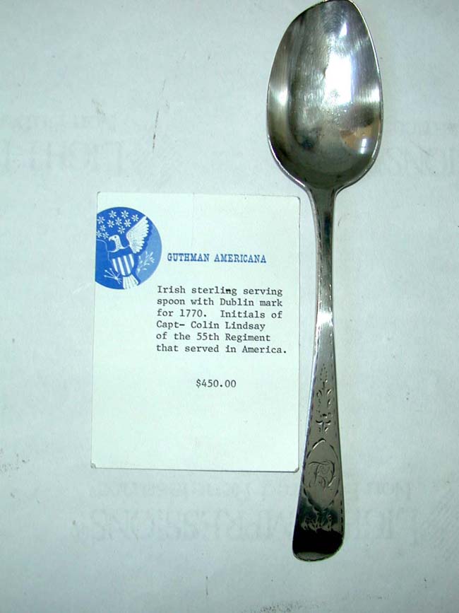 An historic Irish Silver Tablespoon dating to 1770 belonging to Capt. Colin Lindsay of the 55th Regiment of Foot that served in America during the Revolutionary War. — image 2