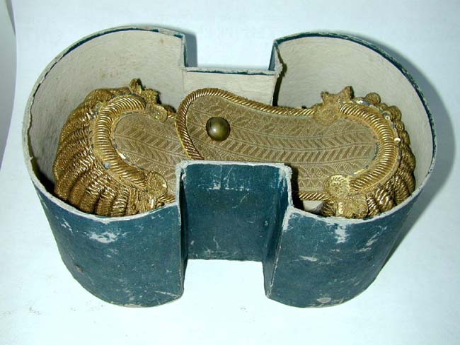 A Boxed Pair of American Officer's Epaulets circa 1839-1846 retailed  by "Harris, Stanwood" of Boston