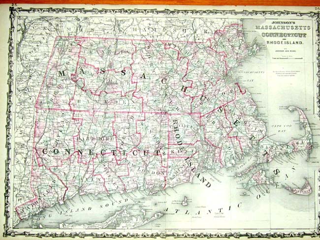 Johnson's Map of Massachusetts, Connecticut and Rhode Island circa 1855-1860 — image 2