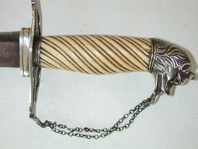 An American Revolutionary War period Lion Head Silver Hilted Short Saber circa 1750-1780