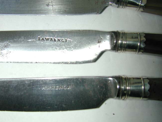 A fine Set of 8 Silver Mounted Two Prong Forks and 8 Matching Knives All with Agate Handles circa 1750. — image 3