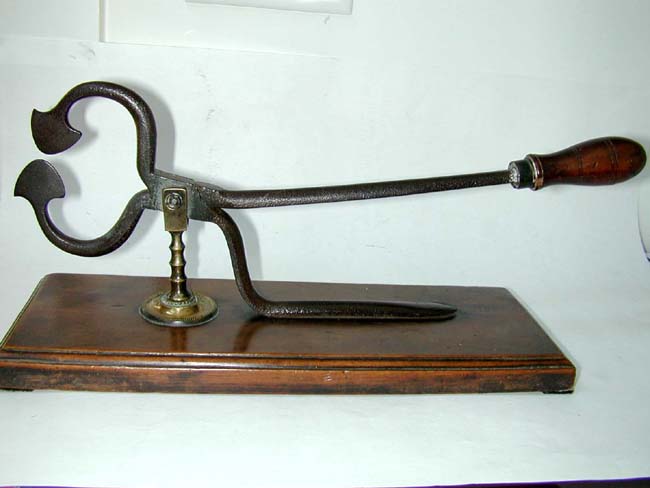 A late 18th/early 19th century Sugar Nipper mounted on a fruitwood base
