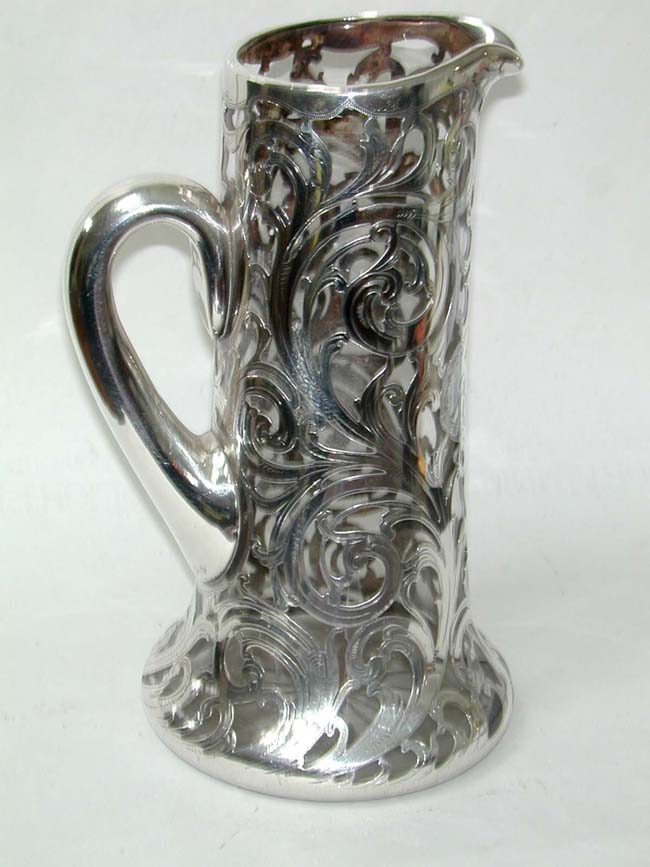 A Beautiful American Sterling Silver Overlay Blown Glass Pitcher circa 1900