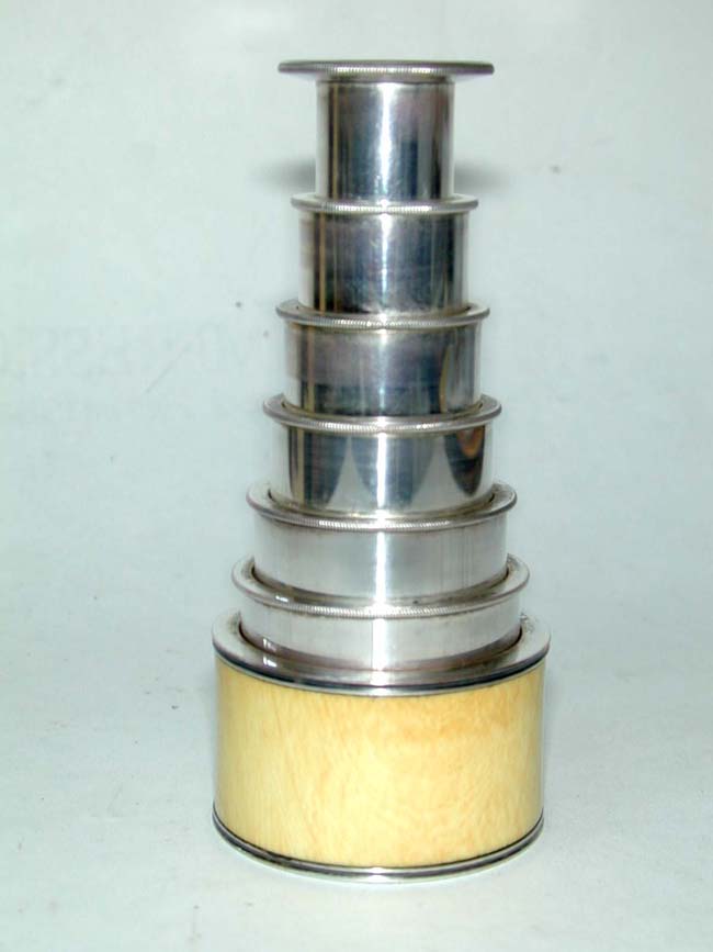A Fine Antique Miniature 6 Draw Ivory Mounted Telescope With Original Red-Leather Carrying Case circa 1830.
