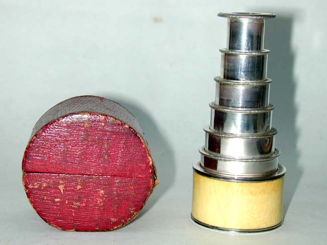 A Fine Antique Miniature 6 Draw Ivory Mounted Telescope With Original Red-Leather Carrying Case circa 1830. — image 2