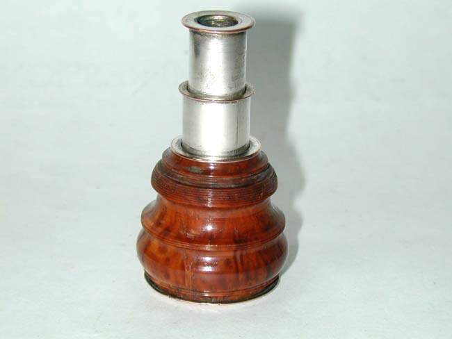 A Fine Antique Miniature Two-Draw Telescope with Carved Coqilla Nut Barrel circa 1840