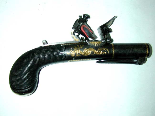 A Fine and Important Gold Inlaid Flintlock Box-lock Turn-off Pistol by John Manton & Son circa 1827