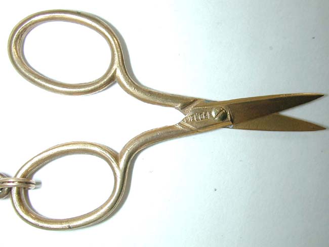 An Antique Victorian 14 k Gold Scissors, Gold Chain and Gilt Silver Case circa 1880 — image 3