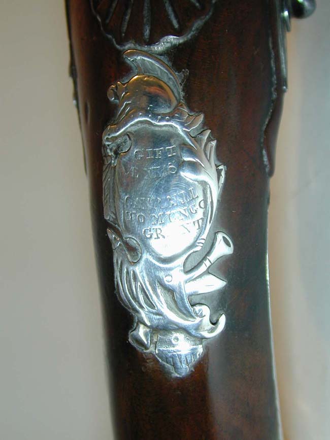 A Nice Pair of Silver-Mounted Flintlock Holster Pistols with Brass Barrels signed 'J. Henshaw, London,' one hallmarked 1749, the other 1754 — image 6
