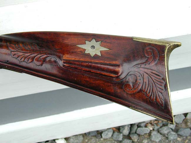 A Fine Late 18th century Relief Carved 'Kentucky' Rifle Attributed to Wolfgang Haga of Reading, Berks County, Pennsylvania, circa 1793. — image 2