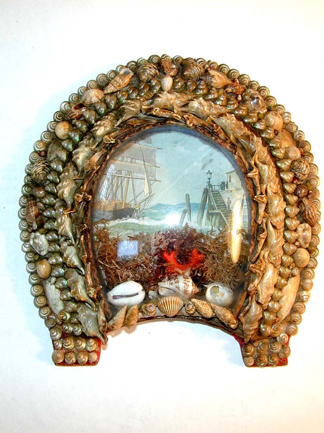 A Beautiful Victorian Horse Shoe Shaped Shellwork Picture circa 1890
