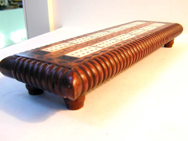 An Attractive Antique Ivory Inlaid Walnut Cribbage Board with Four Ivory Markers circa 1875 — image 3