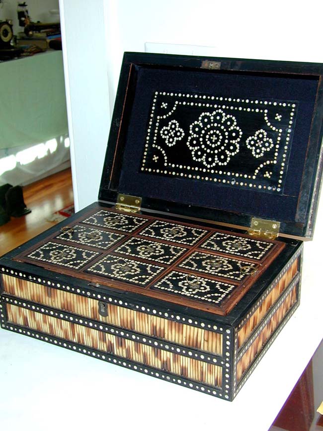 A Beautiful Anglo-Indian Porcupine Quill, Ebony and Inlaid Ivory Box with Nine Lidded Compartments circa 1875. — image 2