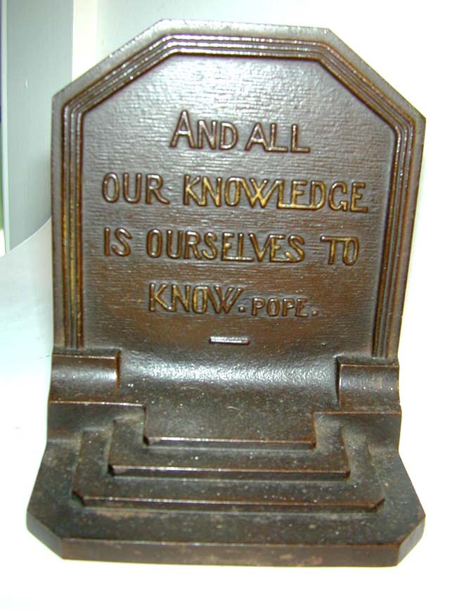A Pair of Antique Bookends by Bradley & Hubbard Featuring Quotes by Pope and Young circa 1920 — image 3