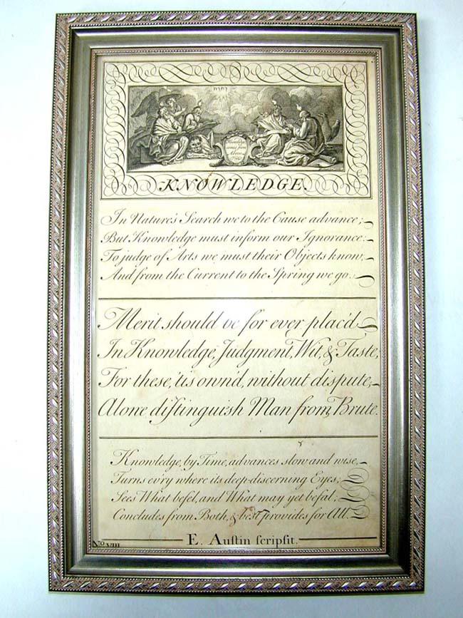 A fine and Rare 18th century engraving entitled 'Knowledge' published by George Bickham in 1741