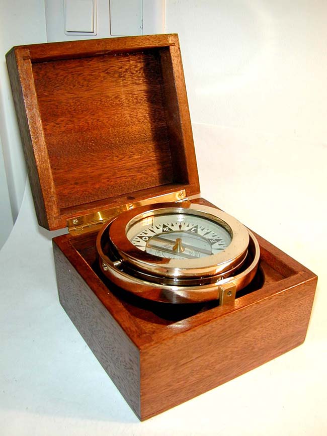 An extremely nice Boxed Ships' Compass by Baker, Melrose, Mass, circa 1896.