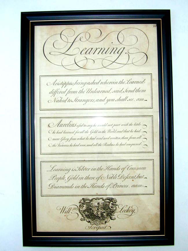An 18th century Engraving entitled 'LEARNING' by William Leekey and published in 1741 by George Bickham in 'The Universal Penman.'