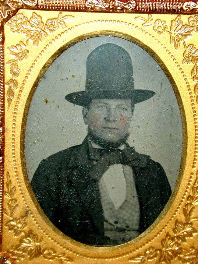 A Mid 19th century Ambrotype Image of a Man wearing a tall hat