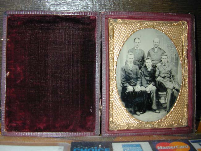 A late 19th century Ambrotype (?) Image of Three Young Men with Two Gentlemen — image 2