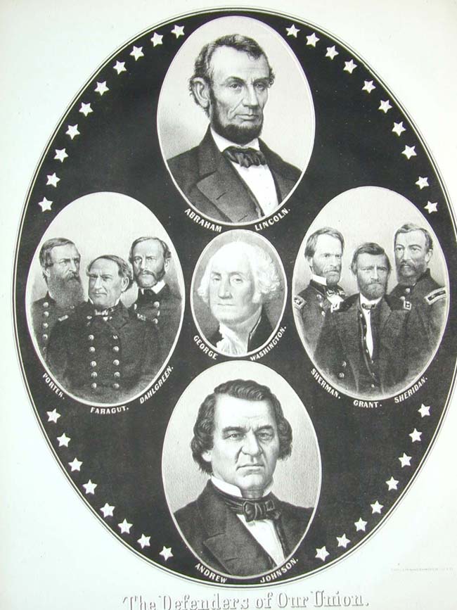 A Near 'Mint' Condition circa 1864 Lincoln & Johnson Campaign Poster Entitled 'The Defenders of Our Union'