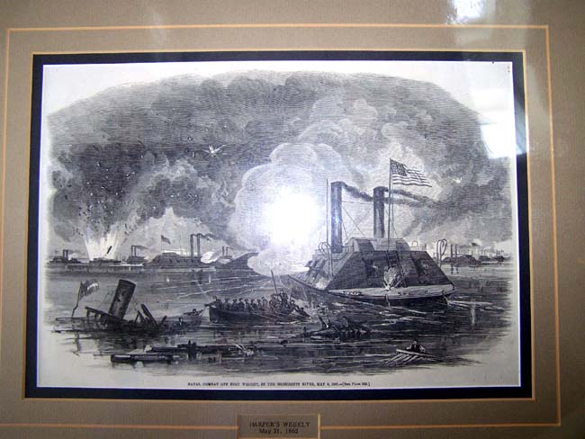 A Civil War Period 'HARPER'S WEEKLY' engraving entitled 'Naval Combat off Fort Wright in the Mississippi' dated May 31, 1862.