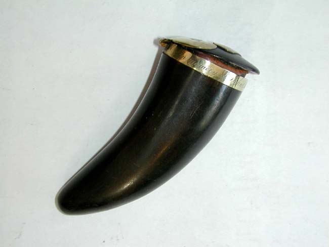 A 19th century Scottish Horn Snuff Mull dated 1838 with Inscription