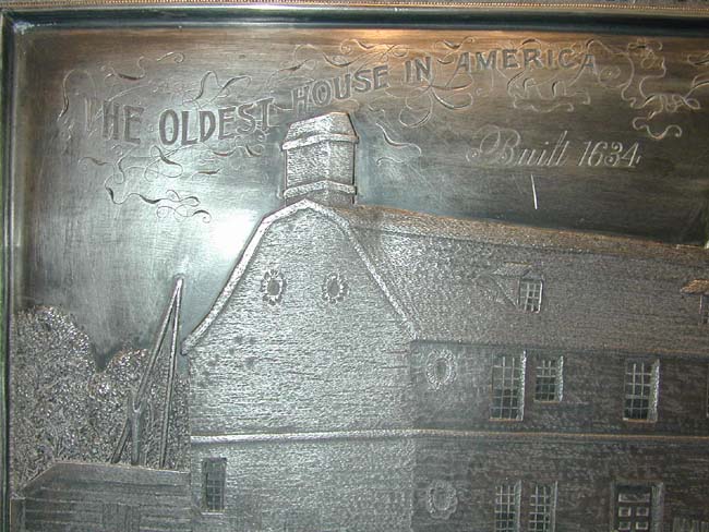 An Interesting late 19th century metal Placque depicting the Governor Cradock House in Medford, Mass, 'The Oldest House in America, Built 1634' — image 2