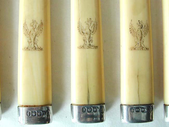 A Fine Set of Victorian Silver Fruit Forks and Knives with Bone Handles by Martin Hall, Sheffield, 1898. — image 2