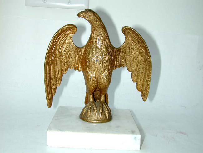 An Antique Gilt Brass Eagle Flag Pole Mount on marble base circa 1890-1915