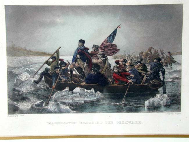 A Fine 19th century hand colored engraving depicting "Washington Crossing The Delaware"