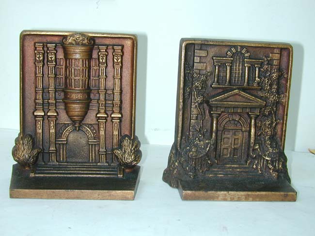 A Fine Pair of Bradley & Hubbard Antique Bookends depicting Mt. Pleasant and Bramshill, circa 1920