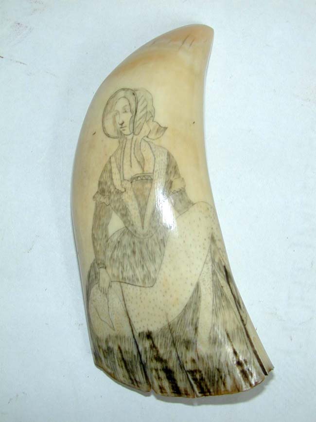 A Highly Detailed 19th century Scrimshawed Whale's Tooth circa 1840-1850