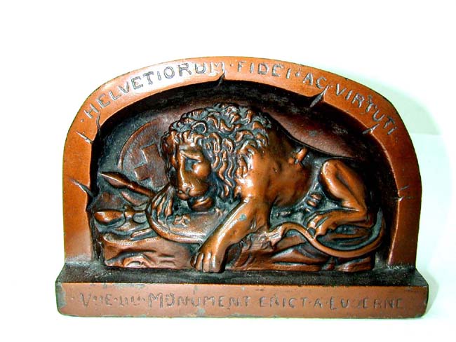 A Rare and Outstanding Pair of Antique Bronze Finish Bookends Depicting the Lion of Lucerne circa 1925. — image 2