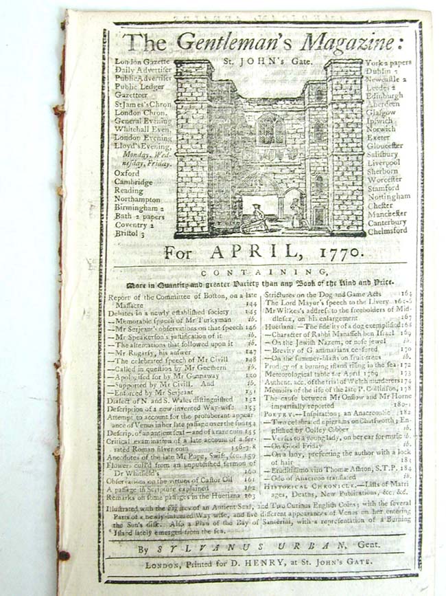 A Rare early account of the BOSTON MASSACRE published in The Gentleman's Magazine, April 1770