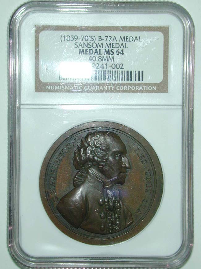 A RARE U.S. Mint Striking  of the WASHINGTON Sansom Medal circa 1859-1870 NGC graded MS-64 — image 4