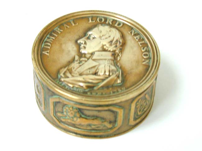 A Rare Admiral Lord Nelson engraved Memorial Brass Tobacco box circa 1805-1810