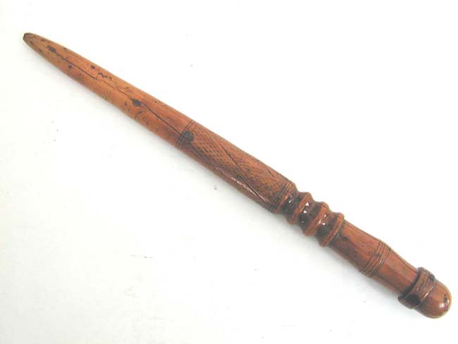 A Rare English Carved Boxwood Sailor's Fid or Love Token with Acorn Finial     circa 1700-1720