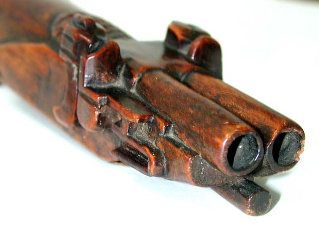 A RARE late 18th century Carved Snuff Box in the form of a Double-Barrelled Flintlock Pistol