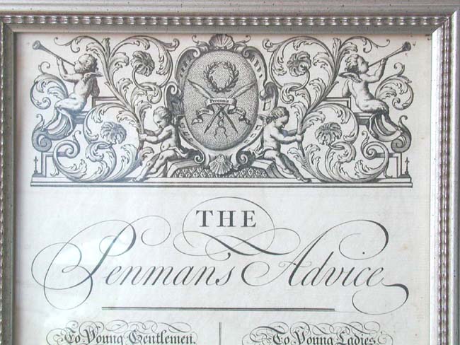 A Wonderul 18th century engraving entitled 'Penman's Advice' taken from George Bickham's 'Universal Penman' published in London in 1734. — image 2