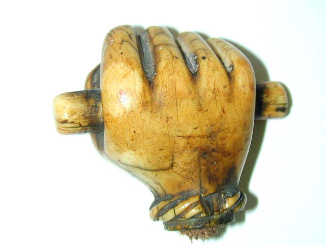 A Wonderful 19th century Sailor-Carved Whale  Ivory 'Clenched Fist' cane knob circa 1840 — image 2
