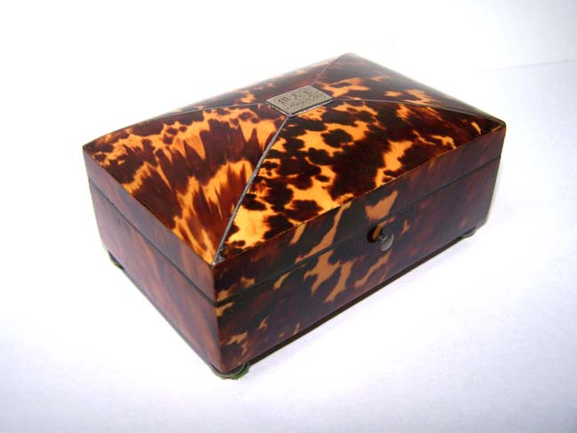 An early Victorian Tortoiseshell Sewing Box dated May 12, 1837