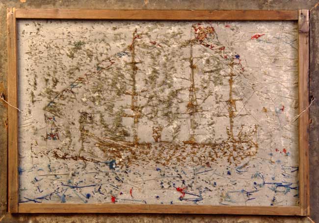 Large Victorian sailor-made Woolwork Picture of H.M.S. Victoria. — image 2