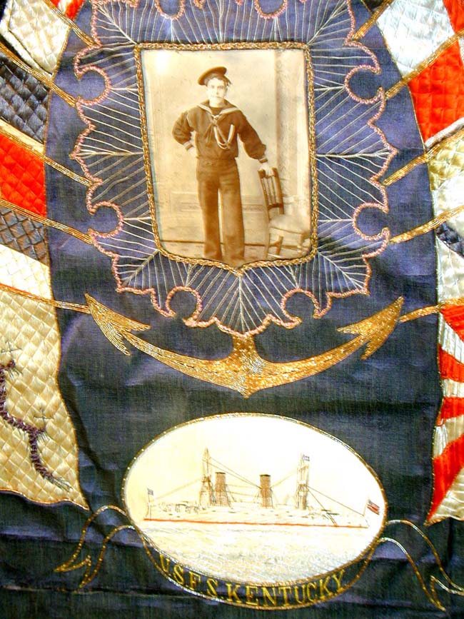 Commemorative Chinese Silkwork of the U.S. Flag Ship Kentucky and one of her sailors circa 1904. — image 2