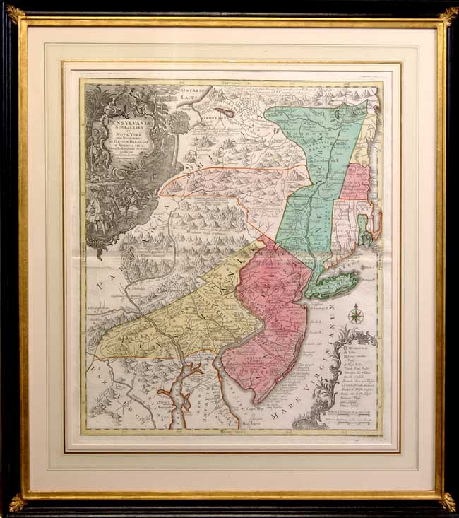 Pennsylvania, New York and New Jersey Map circa 1750