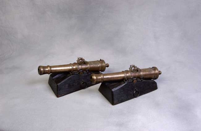 Pair of Dutch 18th Century Bronze Signal Cannons Signed and Dated 1750 and having coats-of-arms.
