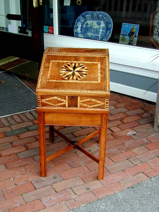 A 19th century Sea Captain's Writing box with inlaid compass rose on the lid. — image 2