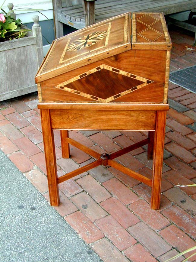A 19th century Sea Captain's Writing box with inlaid compass rose on the lid. — image 3