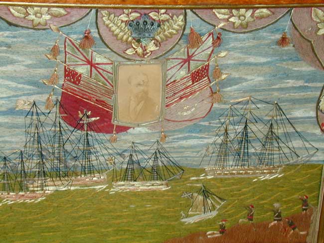 Rare 19th Century English Woolwork Picture Depicting The Bombardment of Alexandria — image 2